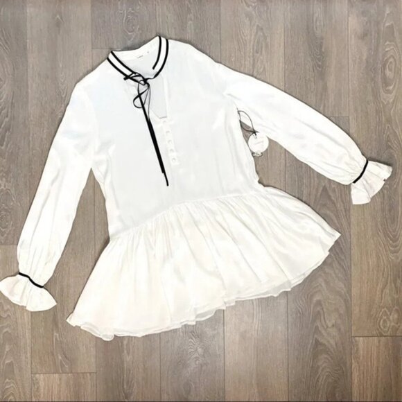 Tularosa Revolve Malia Mini Dress Shift Ivory Neck Tie Ruffle flare Sleeve XS - Picture 3 of 16